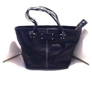 Kate Spade Black Leather Tote with Contrast Stitching and Metal Studs